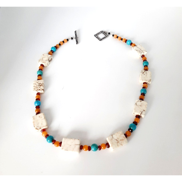 JBB 925 Sterling Silver Toggle Clasp Multi-color Natural Gemstones 20" Necklace - Picture 1 of 7